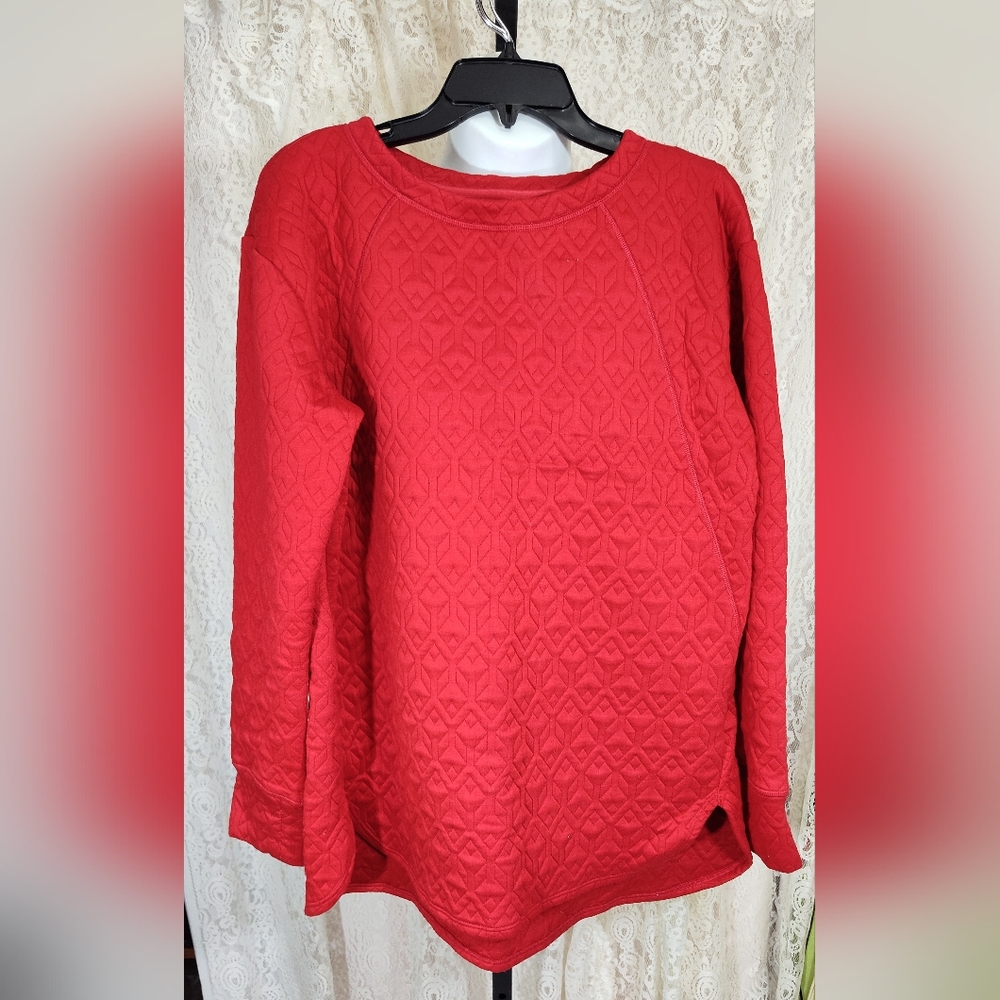 Red Quilted St John's Bay Sweatshirt Top Size L